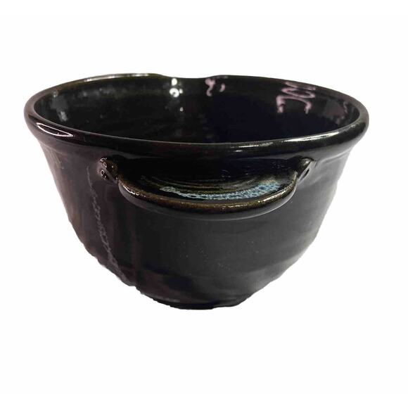 VTG Dough Bowl Studio Pottery Batter Spout Black Blue Signed Boho Whimsygoth 70s - Picture 5 of 15